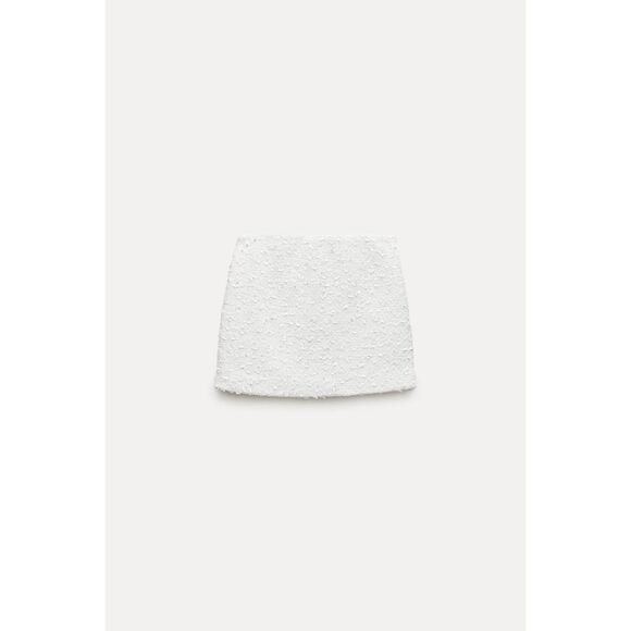 White Zara Sequins Embellished Short Mini Above-the-Knee Skirt (NWOT) - Picture 6 of 11